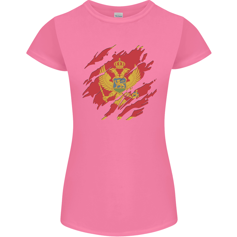 Torn Montenegro Flag Montenegrin Day Football Womens Petite Cut T-Shirt Azalea