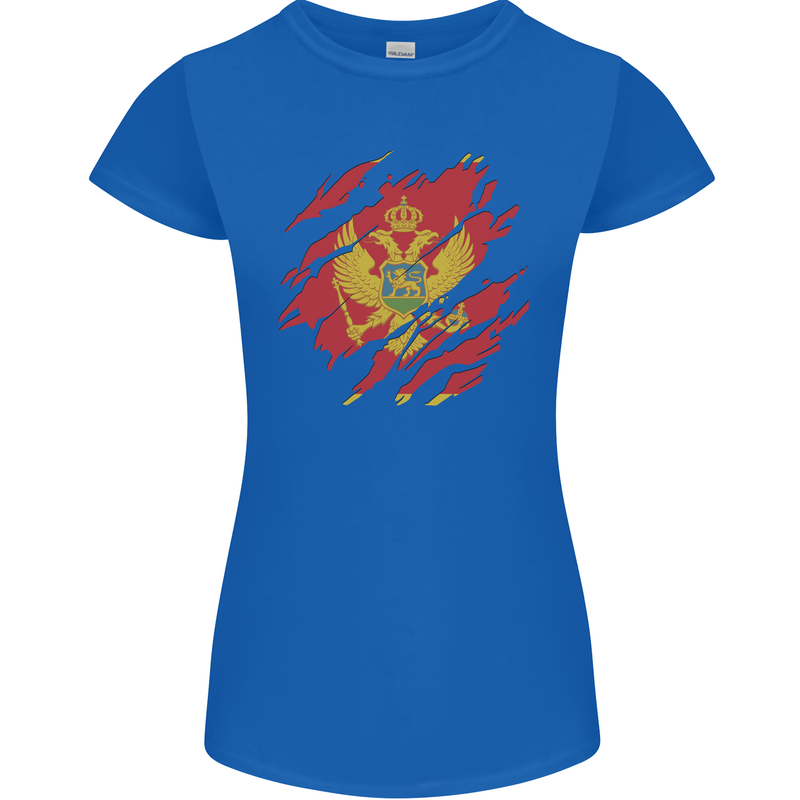Torn Montenegro Flag Montenegrin Day Football Womens Petite Cut T-Shirt Royal Blue