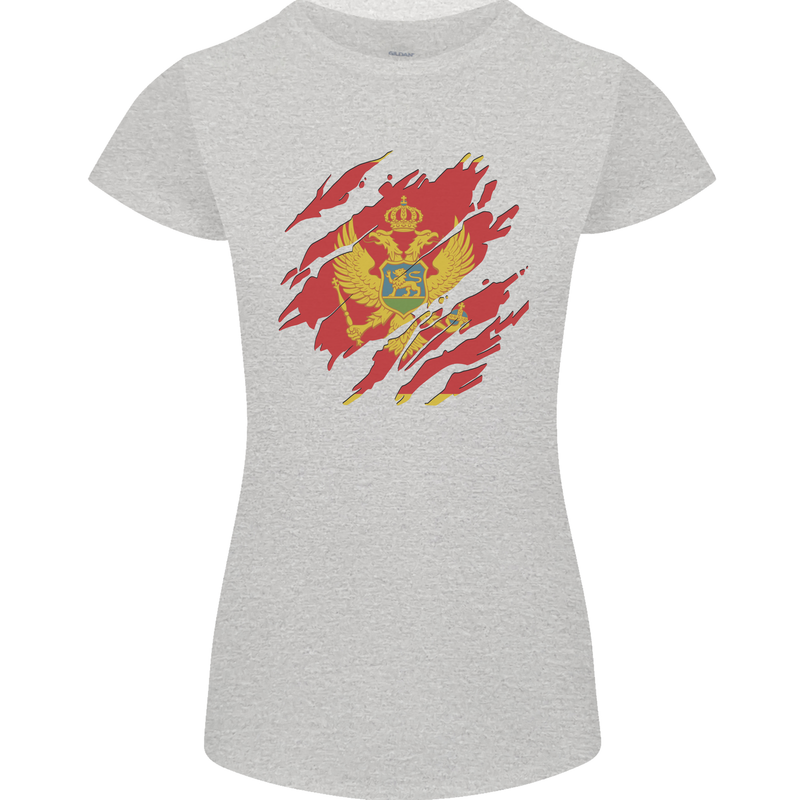 Torn Montenegro Flag Montenegrin Day Football Womens Petite Cut T-Shirt Sports Grey
