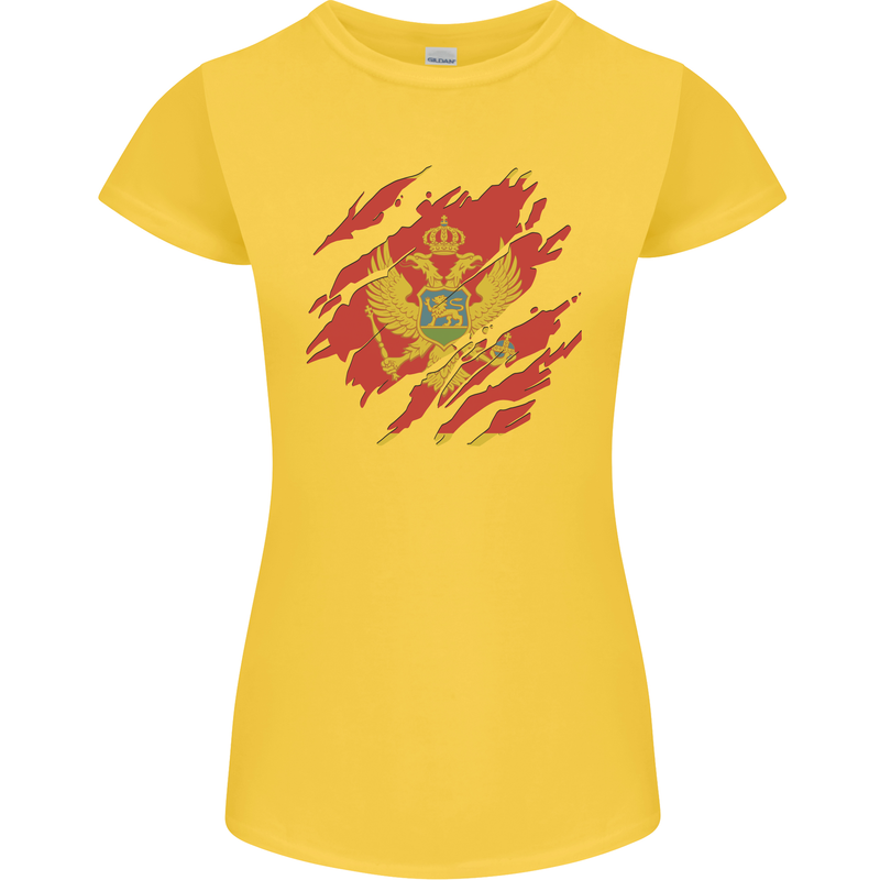 Torn Montenegro Flag Montenegrin Day Football Womens Petite Cut T-Shirt Yellow