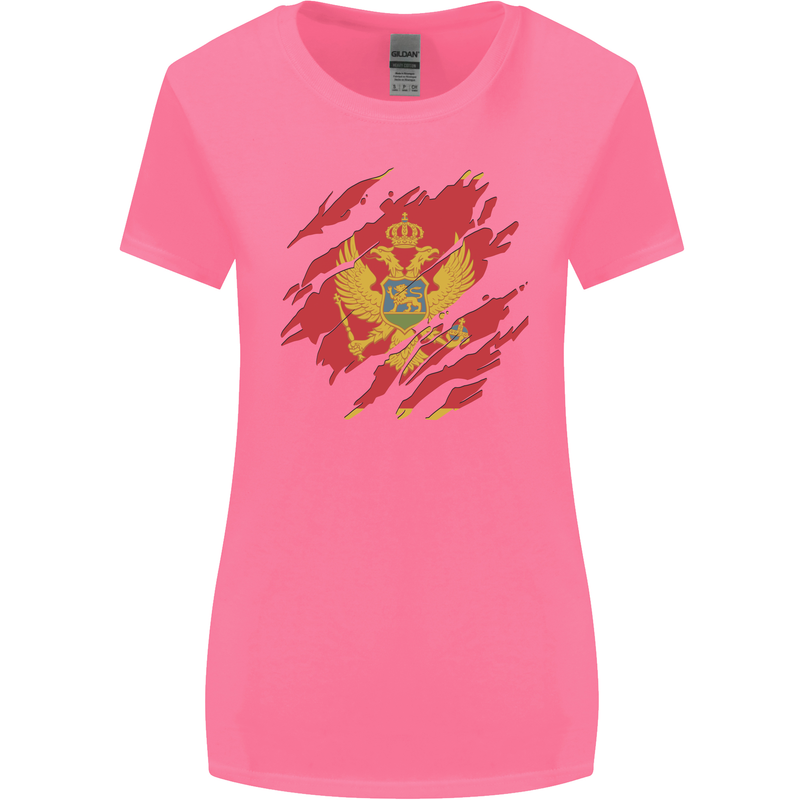 Torn Montenegro Flag Montenegrin Day Football Womens Wider Cut T-Shirt Azalea
