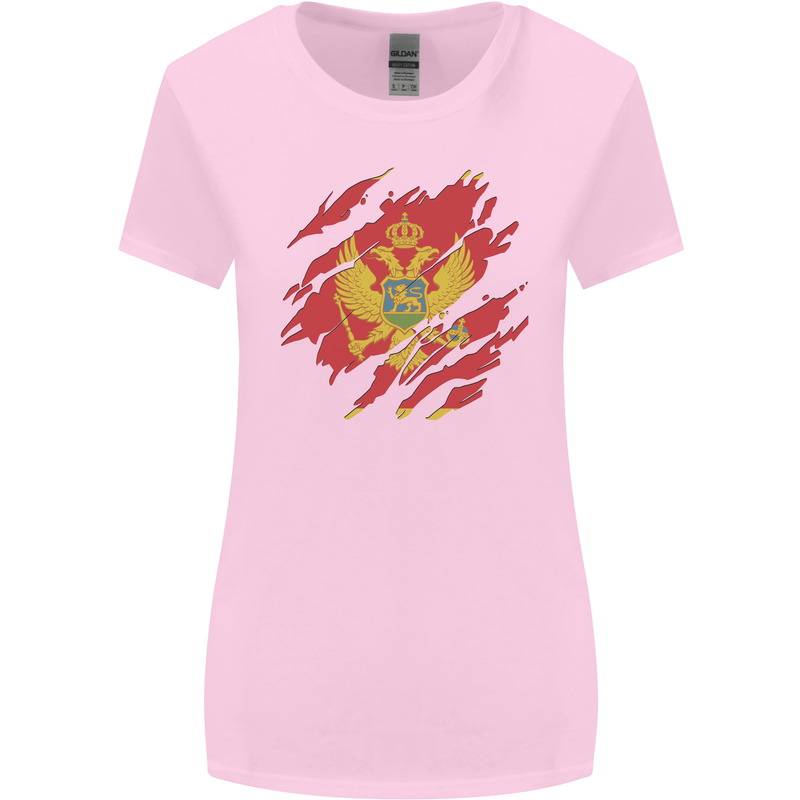 Torn Montenegro Flag Montenegrin Day Football Womens Wider Cut T-Shirt Light Pink