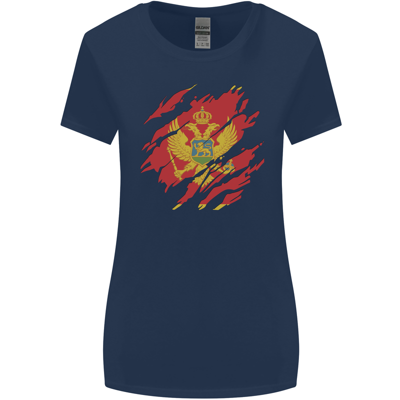 Torn Montenegro Flag Montenegrin Day Football Womens Wider Cut T-Shirt Navy Blue