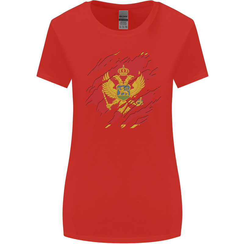 Torn Montenegro Flag Montenegrin Day Football Womens Wider Cut T-Shirt Red
