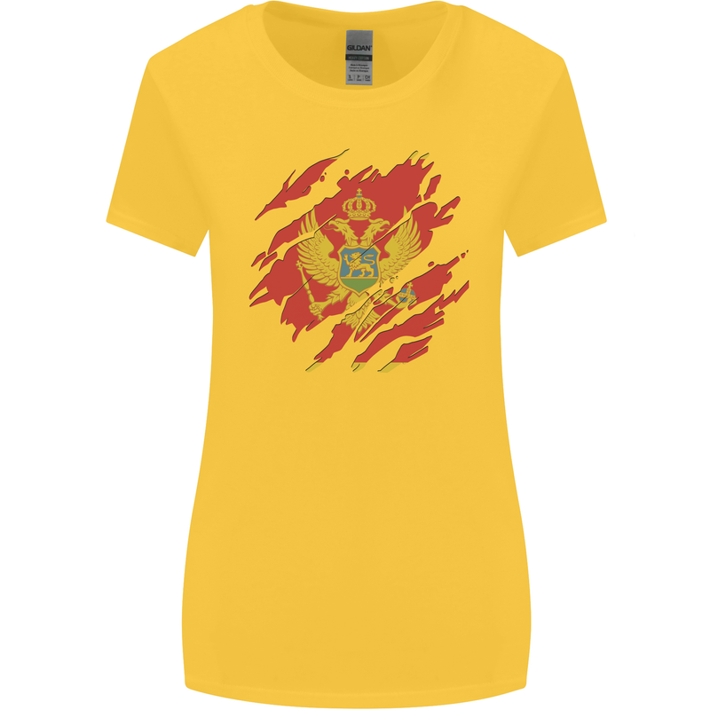 Torn Montenegro Flag Montenegrin Day Football Womens Wider Cut T-Shirt Yellow