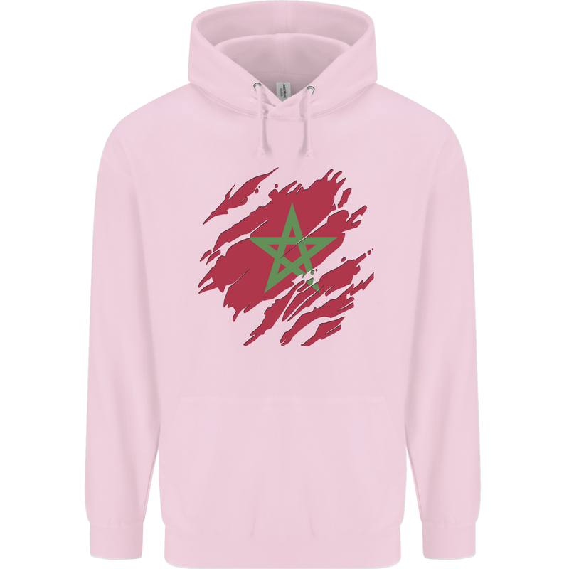 Torn Morocco Flag Moroccan Day Football Childrens Kids Hoodie Light Pink