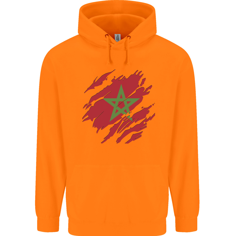Torn Morocco Flag Moroccan Day Football Childrens Kids Hoodie Orange