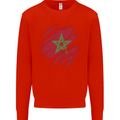 Torn Morocco Flag Moroccan Day Football Kids Sweatshirt Jumper Bright Red