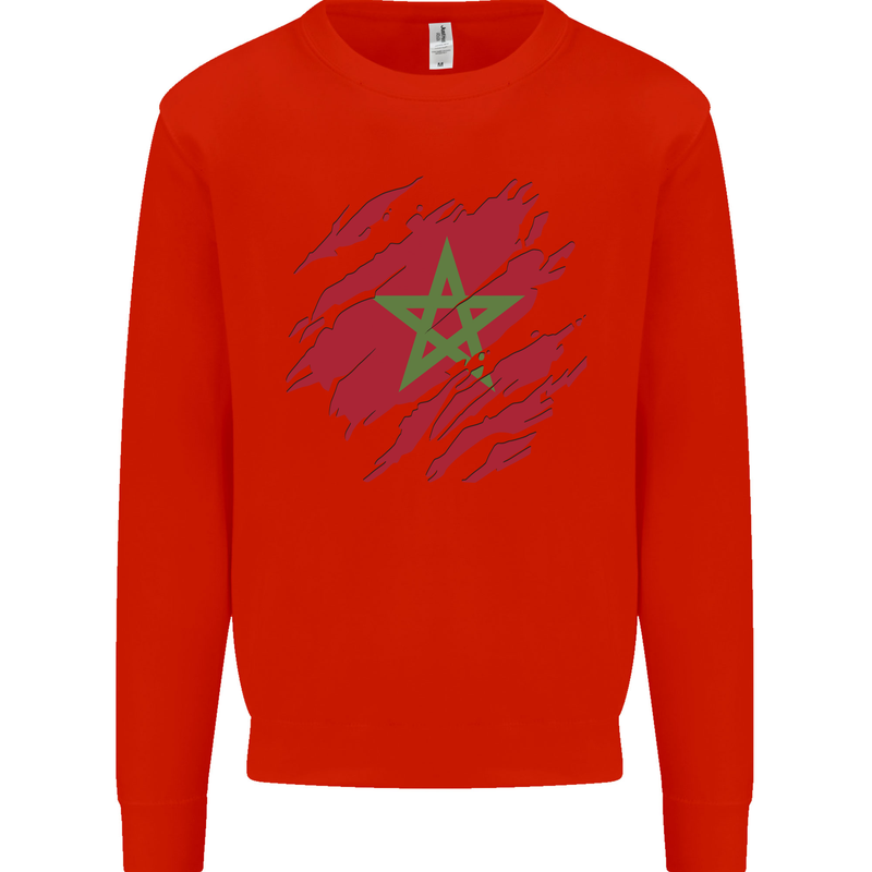 Torn Morocco Flag Moroccan Day Football Kids Sweatshirt Jumper Bright Red