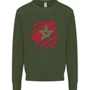 Torn Morocco Flag Moroccan Day Football Kids Sweatshirt Jumper Forest Green