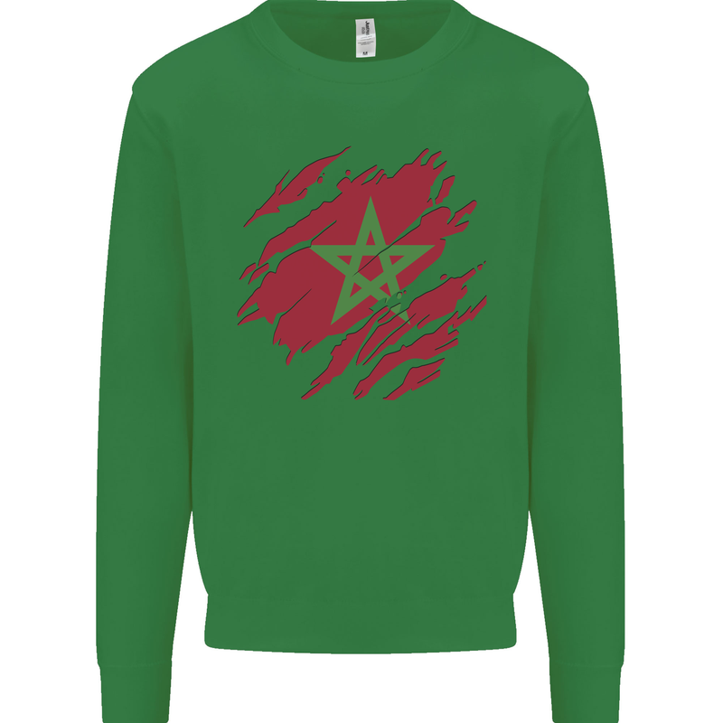 Torn Morocco Flag Moroccan Day Football Kids Sweatshirt Jumper Irish Green