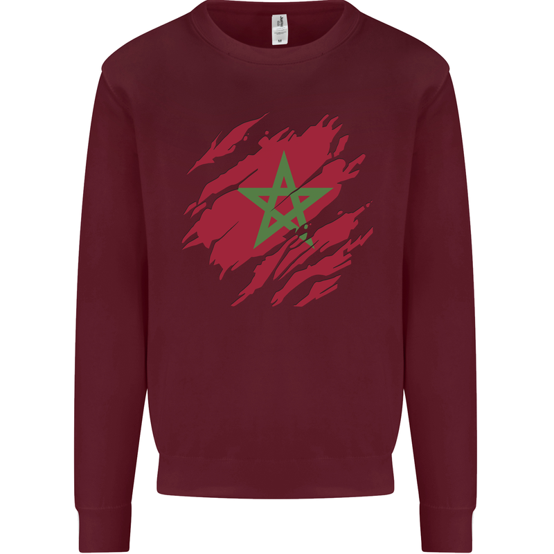 Torn Morocco Flag Moroccan Day Football Kids Sweatshirt Jumper Maroon