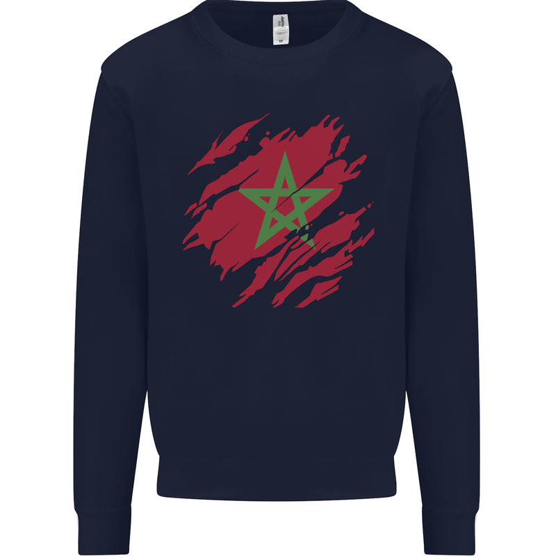 Torn Morocco Flag Moroccan Day Football Kids Sweatshirt Jumper Navy Blue