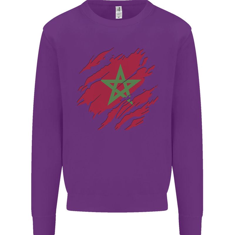 Torn Morocco Flag Moroccan Day Football Kids Sweatshirt Jumper Purple