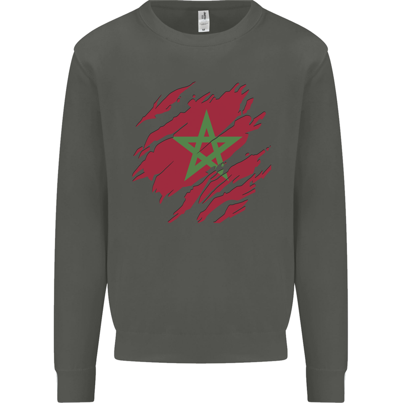 Torn Morocco Flag Moroccan Day Football Kids Sweatshirt Jumper Storm Grey