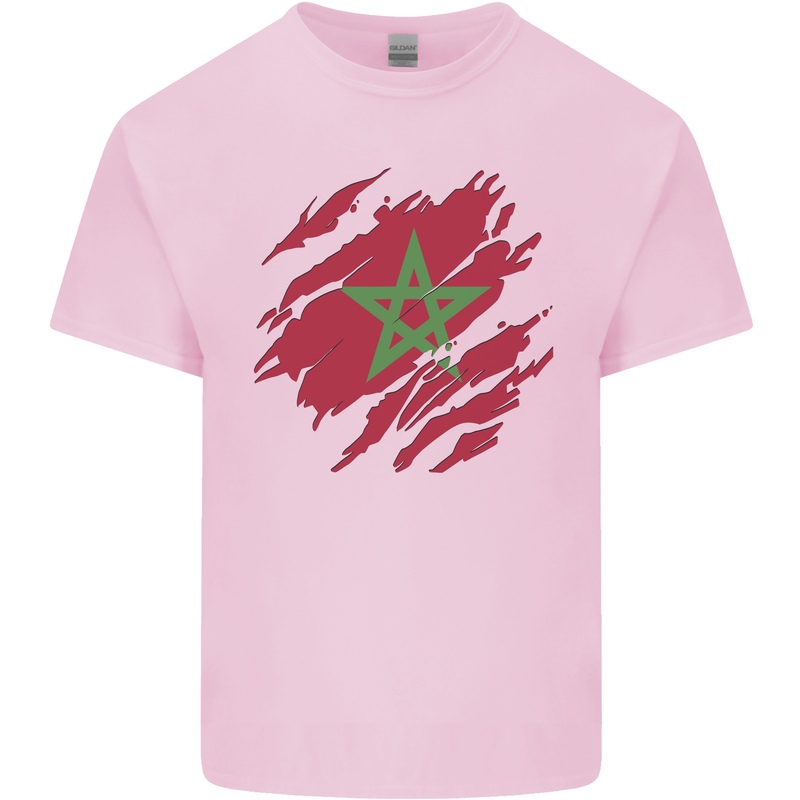 Torn Morocco Flag Moroccan Day Football Kids T-Shirt Childrens Light Pink