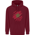 Torn Morocco Flag Moroccan Day Football Mens 80% Cotton Hoodie Maroon