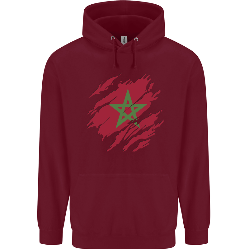 Torn Morocco Flag Moroccan Day Football Mens 80% Cotton Hoodie Maroon