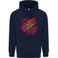 Torn Morocco Flag Moroccan Day Football Mens 80% Cotton Hoodie Navy Blue
