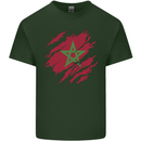 Torn Morocco Flag Moroccan Day Football Mens Cotton T-Shirt Tee Top Forest Green