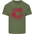 Torn Morocco Flag Moroccan Day Football Mens Cotton T-Shirt Tee Top Military Green