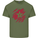Torn Morocco Flag Moroccan Day Football Mens Cotton T-Shirt Tee Top Military Green