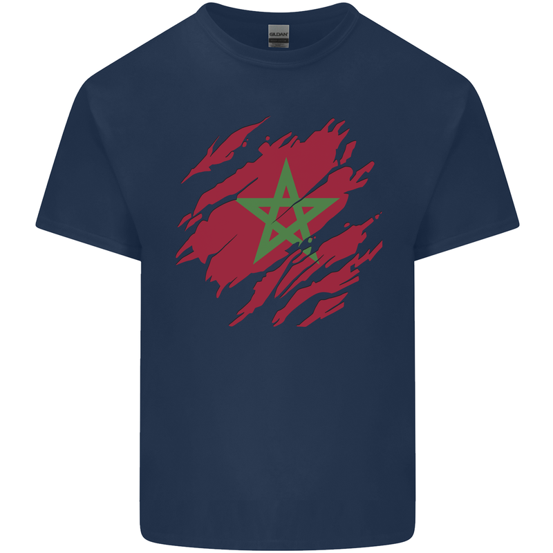 Torn Morocco Flag Moroccan Day Football Mens Cotton T-Shirt Tee Top Navy Blue