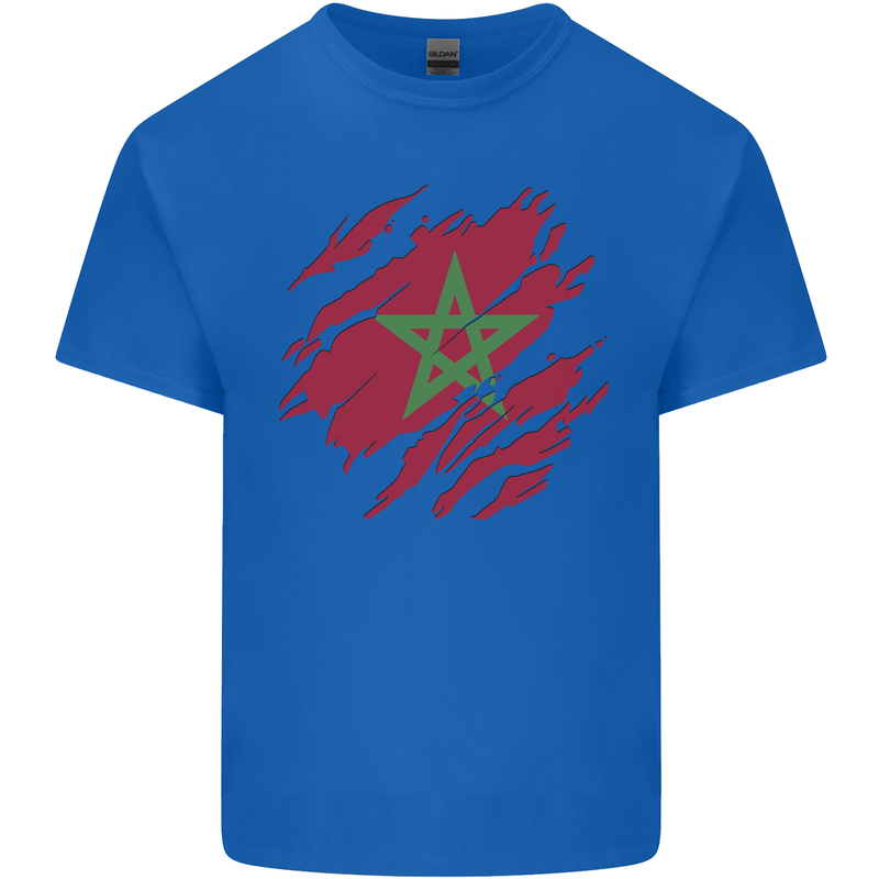 Torn Morocco Flag Moroccan Day Football Mens Cotton T-Shirt Tee Top Royal Blue