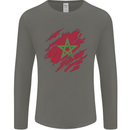 Torn Morocco Flag Moroccan Day Football Mens Long Sleeve T-Shirt Charcoal