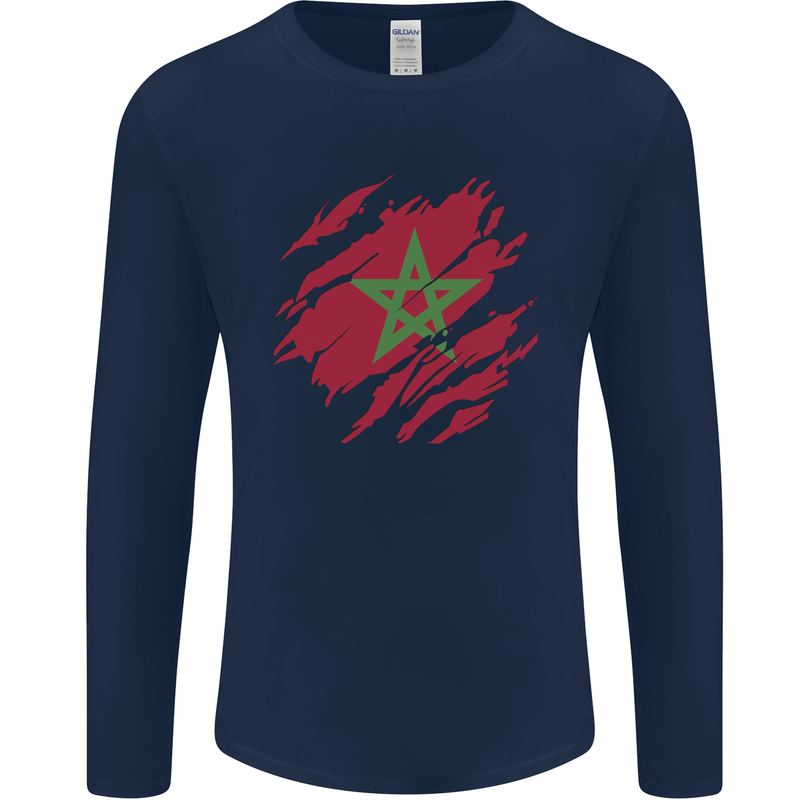 Torn Morocco Flag Moroccan Day Football Mens Long Sleeve T-Shirt Navy Blue