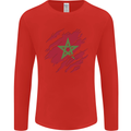 Torn Morocco Flag Moroccan Day Football Mens Long Sleeve T-Shirt Red