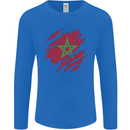Torn Morocco Flag Moroccan Day Football Mens Long Sleeve T-Shirt Royal Blue