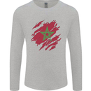 Torn Morocco Flag Moroccan Day Football Mens Long Sleeve T-Shirt Sports Grey