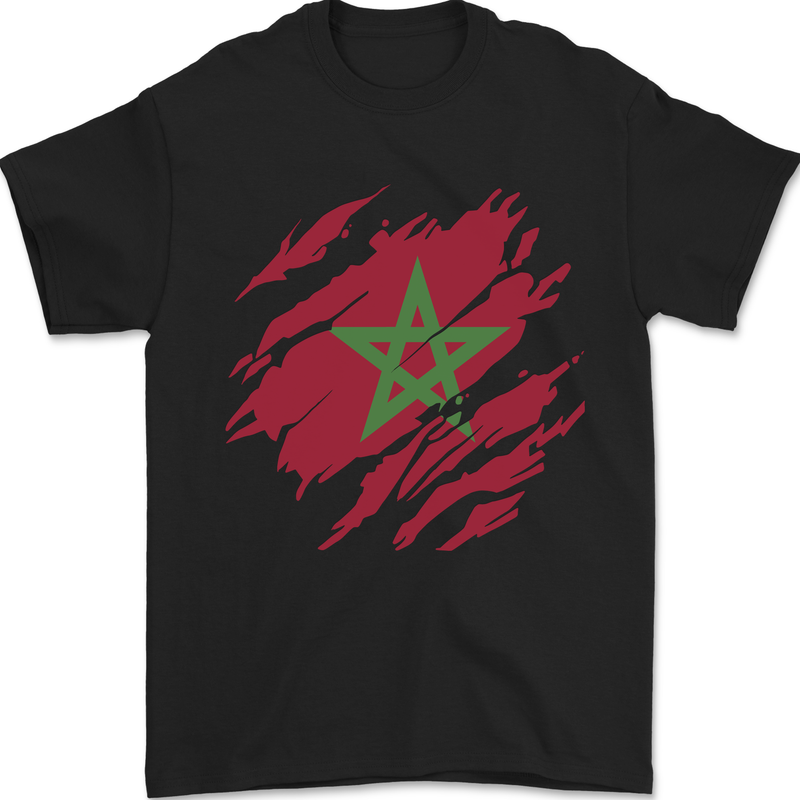 Torn Morocco Flag Moroccan Day Football Mens T-Shirt 100% Cotton Black