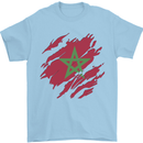 Torn Morocco Flag Moroccan Day Football Mens T-Shirt 100% Cotton Light Blue