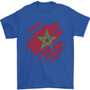 Torn Morocco Flag Moroccan Day Football Mens T-Shirt 100% Cotton Royal Blue