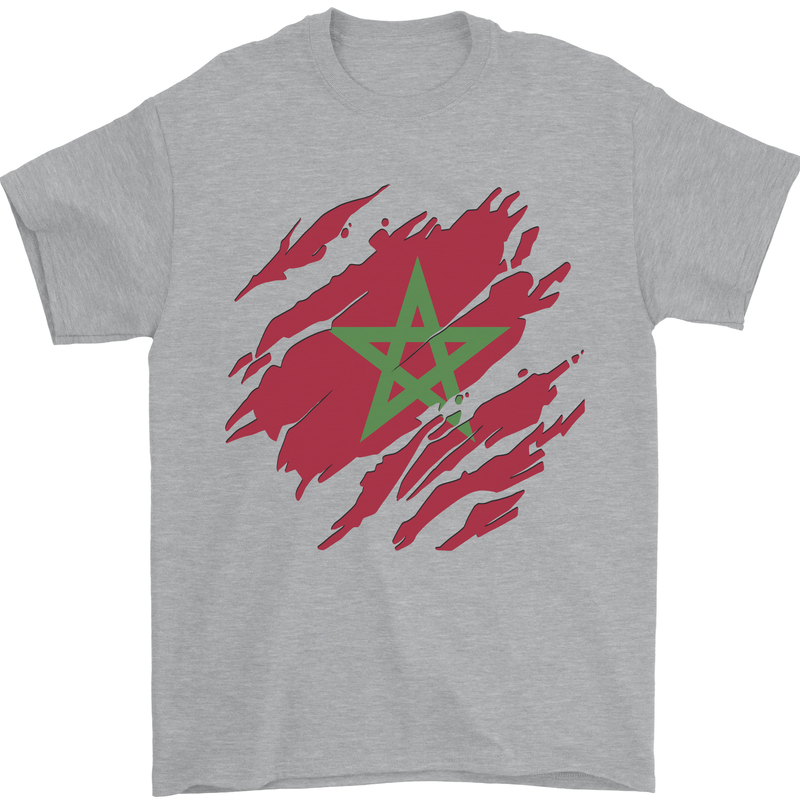 Torn Morocco Flag Moroccan Day Football Mens T-Shirt 100% Cotton Sports Grey