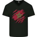 Torn Morocco Flag Moroccan Day Football Mens V-Neck Cotton T-Shirt Black