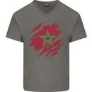 Torn Morocco Flag Moroccan Day Football Mens V-Neck Cotton T-Shirt Charcoal