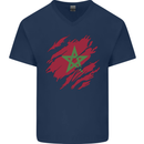 Torn Morocco Flag Moroccan Day Football Mens V-Neck Cotton T-Shirt Navy Blue