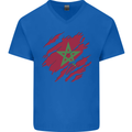 Torn Morocco Flag Moroccan Day Football Mens V-Neck Cotton T-Shirt Royal Blue