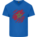 Torn Morocco Flag Moroccan Day Football Mens V-Neck Cotton T-Shirt Royal Blue