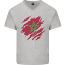 Torn Morocco Flag Moroccan Day Football Mens V-Neck Cotton T-Shirt Sports Grey
