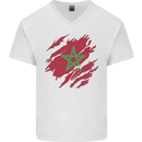 Torn Morocco Flag Moroccan Day Football Mens V-Neck Cotton T-Shirt White