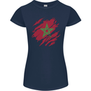 Torn Morocco Flag Moroccan Day Football Womens Petite Cut T-Shirt Navy Blue