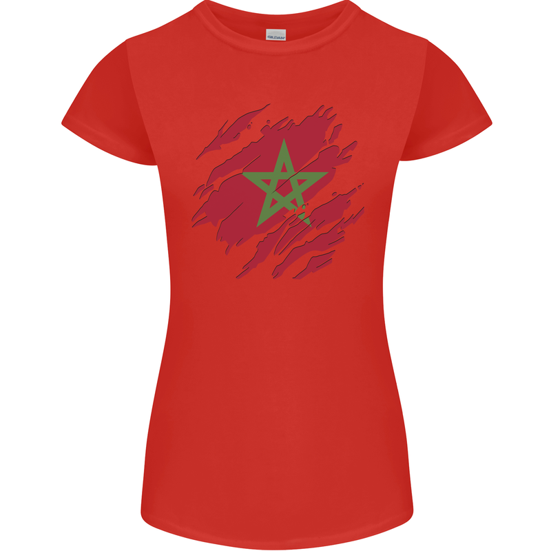 Torn Morocco Flag Moroccan Day Football Womens Petite Cut T-Shirt Red