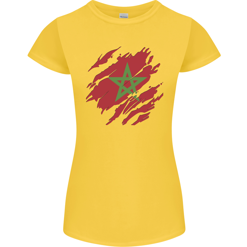 Torn Morocco Flag Moroccan Day Football Womens Petite Cut T-Shirt Yellow