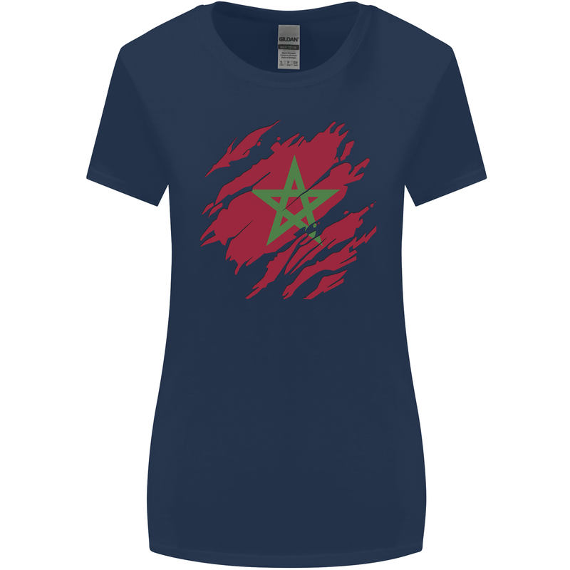 Torn Morocco Flag Moroccan Day Football Womens Wider Cut T-Shirt Navy Blue