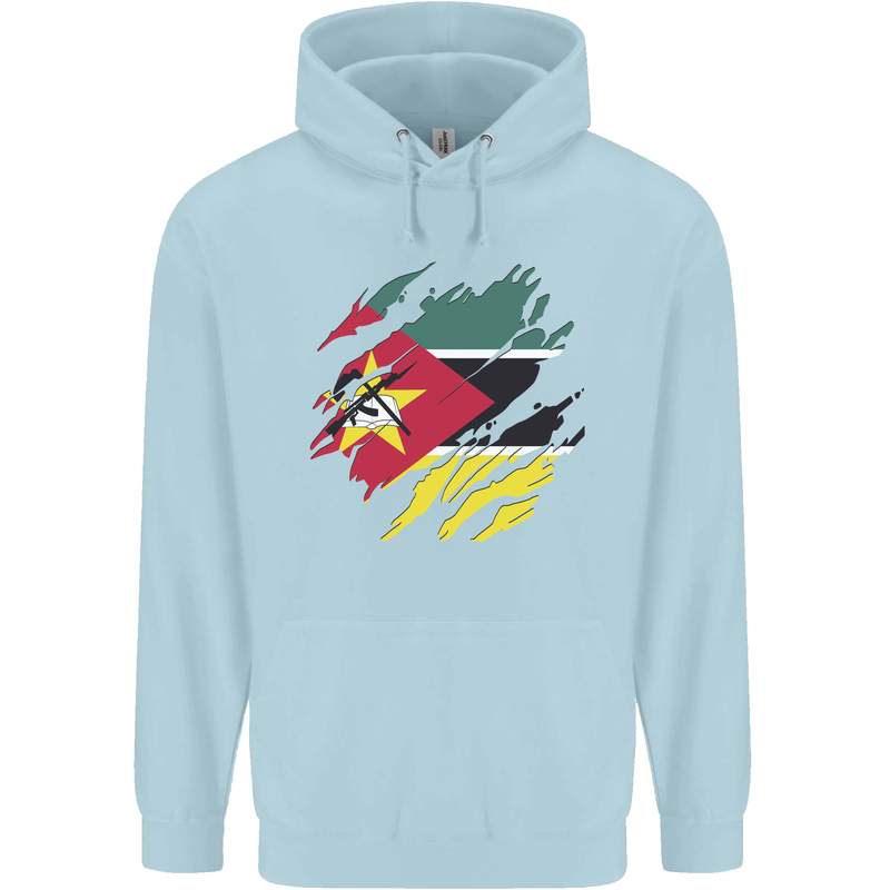 Torn Mozambique Flag Mozambican Day Football Childrens Kids Hoodie Light Blue