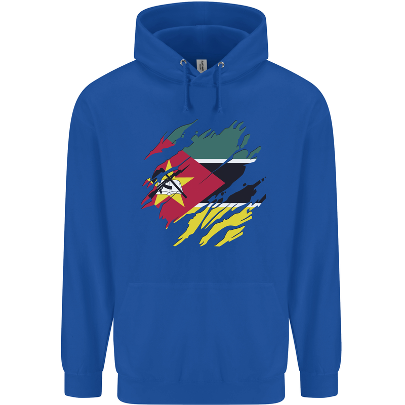 Torn Mozambique Flag Mozambican Day Football Childrens Kids Hoodie Royal Blue
